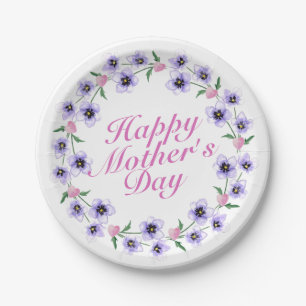 Simple Happy Mother's Day Floral Paper Plate