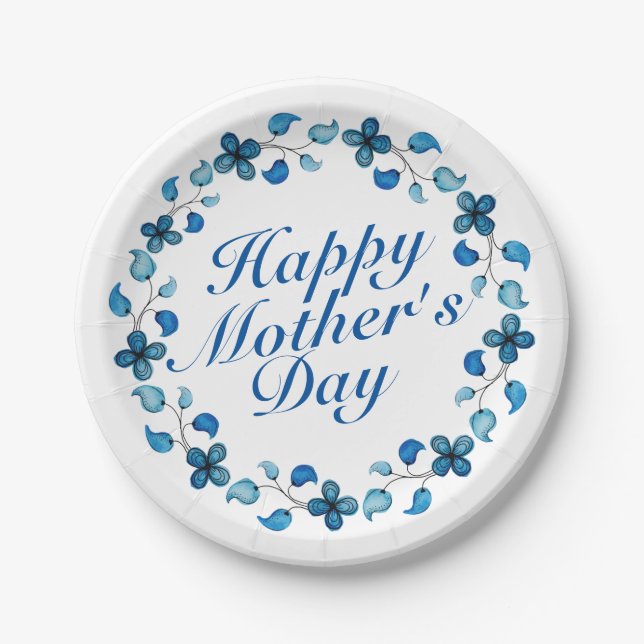 Simple Happy Mother's Day Floral Paper Plate (Front)