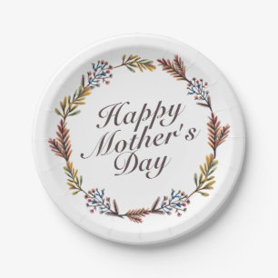 Simple Happy Mother's Day Floral Paper Plate