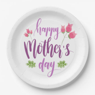 Simple Happy Mother's Day Floral Paper Plate
