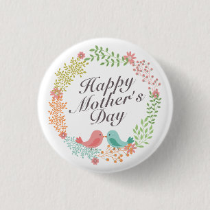 Simple Happy Mother's Day Floral Wreath Button