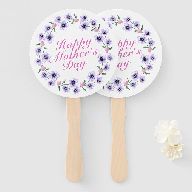 Simple Happy Mother's Day Floral Wreath Hand Fan (Front and Back)
