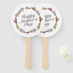 Simple Happy Mother's Day Floral Wreath Hand Fan