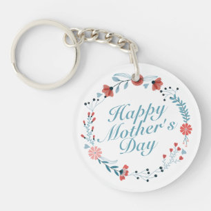Simple Happy Mother's Day Floral Wreath Keychain