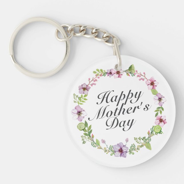 Simple Happy Mother's Day Floral Wreath Keychain (Front)