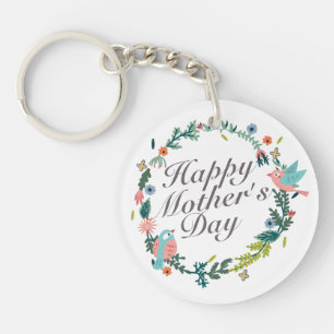 Simple Happy Mother's Day Floral Wreath Keychain