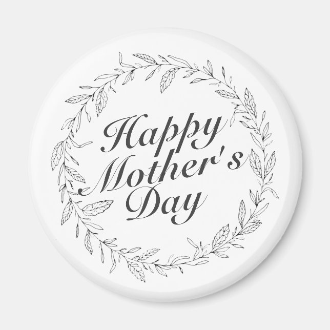 Simple Happy Mother's Day Floral Wreath Magnet (Front)