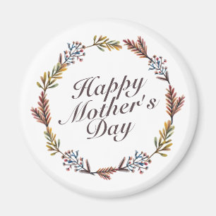 Simple Happy Mother's Day Floral Wreath Magnet