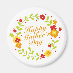 Simple Happy Mother's Day Floral Wreath Magnet