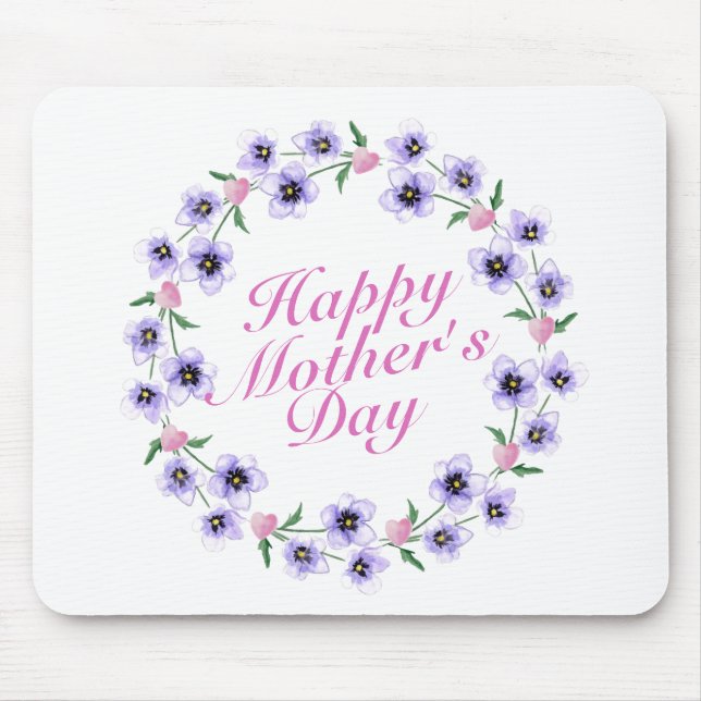 Simple Happy Mother's Day Floral Wreath Mousepad (Front)