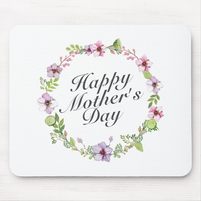 Simple Happy Mother's Day Floral Wreath Mousepad (Front)