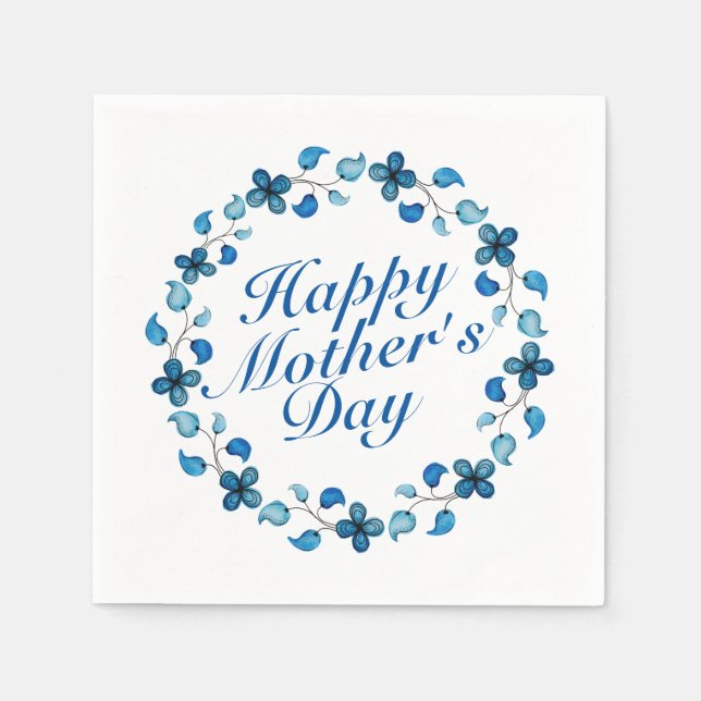 Simple Happy Mother's Day Floral Wreath Napkin (Front)