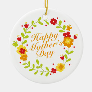 Simple Happy Mother's Day Floral Wreath Ornament