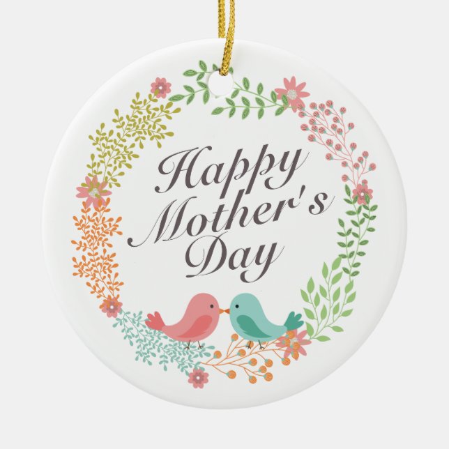Simple Happy Mother's Day Floral Wreath Ornament (Front)
