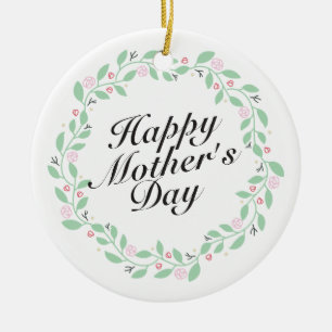 Simple Happy Mother's Day Floral Wreath Ornament