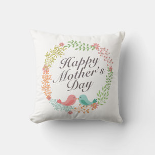 Simple Happy Mother's Day Floral Wreath   Pillow