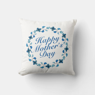 Simple Happy Mother's Day Floral Wreath   Pillow