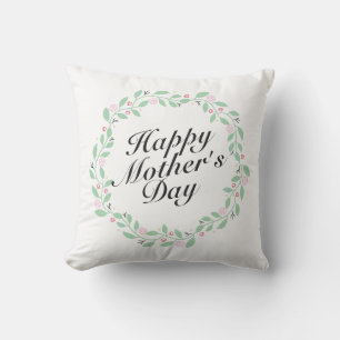 Simple Happy Mother's Day Floral Wreath   Pillow