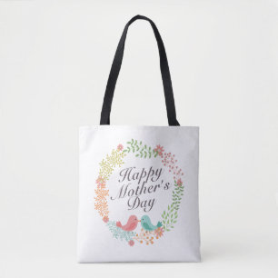 Simple Happy Mother's Day Floral Wreath Tote Bag