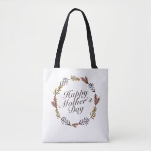 Simple Happy Mother's Day Floral Wreath Tote Bag