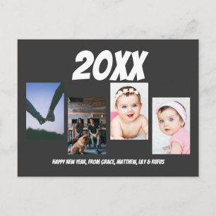 Simple Happy New Year Four Personalized Photo Postcard