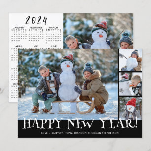 Simple Happy New Year Photo Collage 2024 Calendar Holiday Card