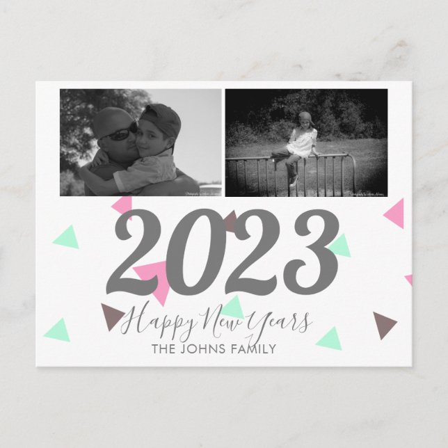 Simple Happy New Years 2023 Pink Confetti Postcard (Front)