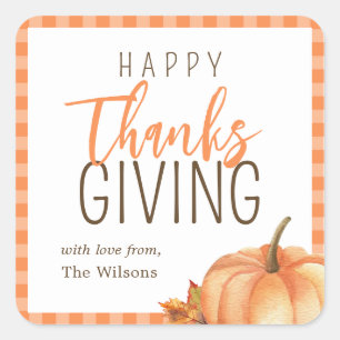 Simple Happy Thanksgiving Fall Autumn Foliage Square Sticker