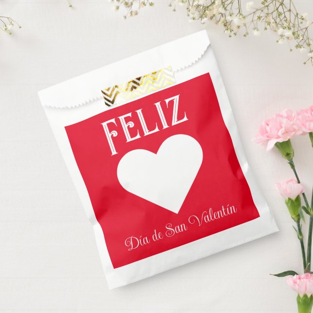 Simple Happy Valentine's Day Spanish White Heart Favour Bag (Sealed)
