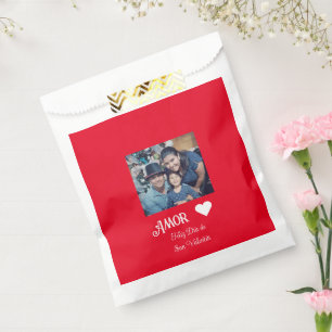 Simple Happy Valentine's Day Spanish White Heart Favour Bag