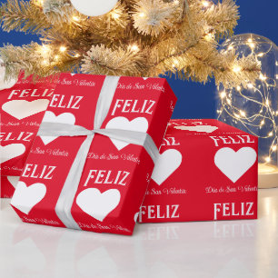 Simple Happy Valentine's Day Spanish White Heart Wrapping Paper