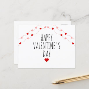 Simple Happy Valentines Day String Hearts Holiday Postcard