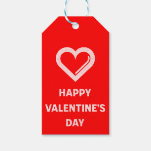Simple Happy Valentine's Day White Heart on Red  Gift Tags