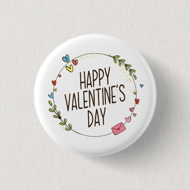 Simple Happy Valentine's Day Wreath | Pin Button (Front)