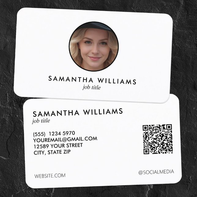 Simple Headshot Custom QR Photo or Logo Business Card (Minimal Headshot Custom QR Photo or Logo Business Cards)