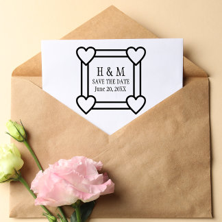 Simple Heart Border Save the Date Wedding Rubber Stamp