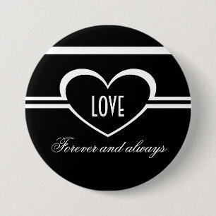 Simple Heart Button, Black and White 3 Inch Round Button