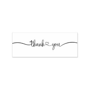 Simple Heart Calligraphy Thank You Rubber Stamp