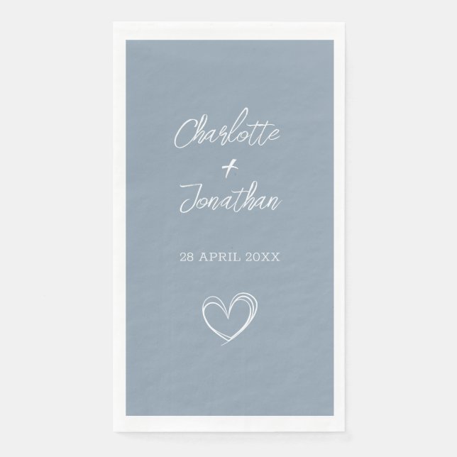 Simple Heart Custom Dusty Blue Wedding Paper Guest Napkin (Front)