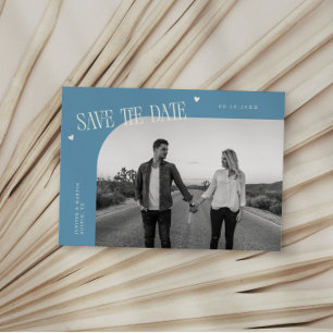 Simple Heart Denim Blue Curved Frame Photo Save The Date