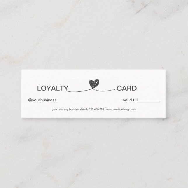 Simple Heart Elegant Black & White Loyalty Card (Front)