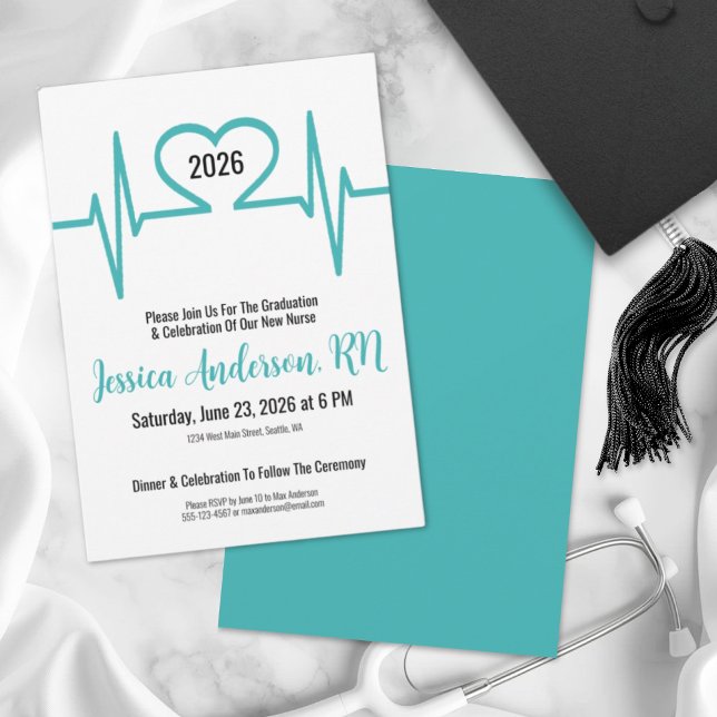 Simple Heart Medical Nursing School Graduation Invitation (Simple Heart Beat Medical Nursing Graduation Invitation)