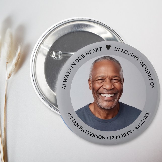 Simple Heart Photo Funeral Memorial Keepsake  2 Inch Round Button (Creator Uploaded)