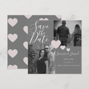 Simple Heart Pink Grey Photo Collage Card