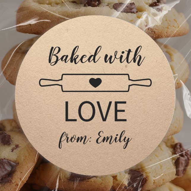 Simple Heart Rolling Pin Baking Brown Craft Paper Classic Round Sticker (Creator Uploaded)