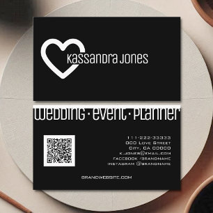 Simple Heart Shape Outline Black and White Modern Business Card