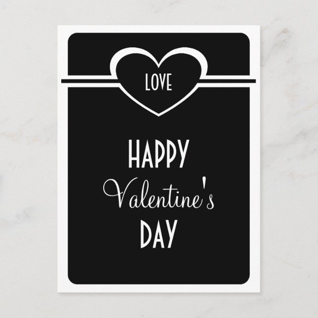 Simple Heart Valentine's Day Postcard, Black and W Holiday Postcard (Front)