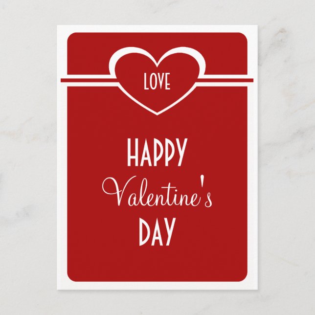 Simple Heart Valentine's Day Postcard, Deep Red Holiday Postcard (Front)