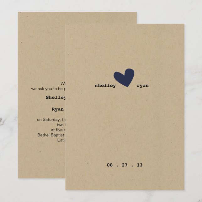Simple Heart Wedding Invitation (Front/Back)