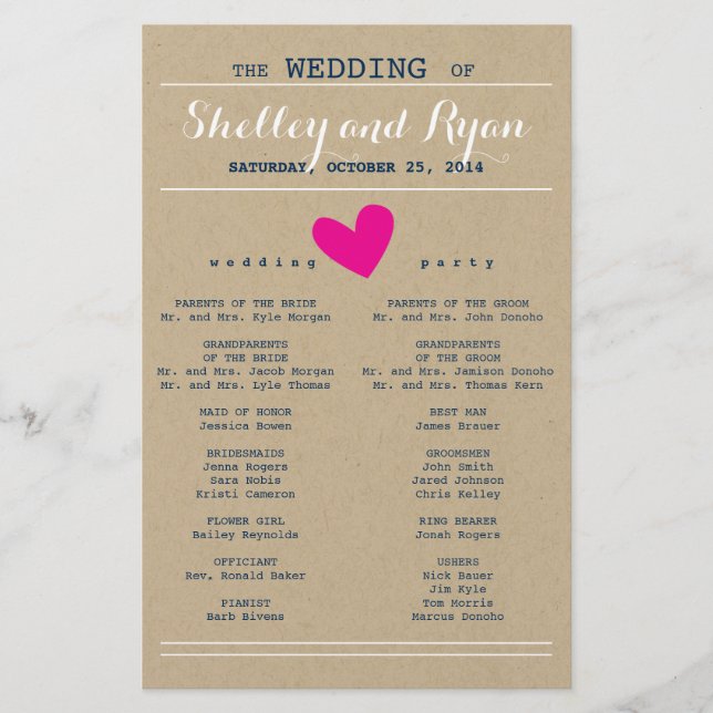 Simple Heart Wedding Program (Front)